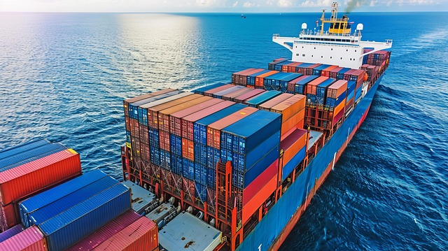 Ship with containers on ocean