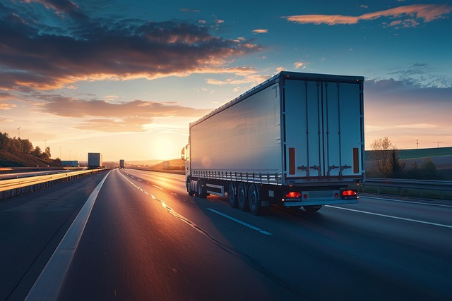Truck on road during sunset